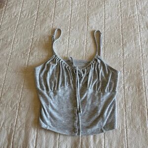 American Eagle Outfitters Light Gray Ribbed Button-Front Cami